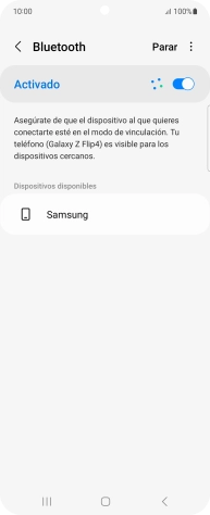 Pulsa el dispositivo Bluetooth deseado y sigue las indicaciones de la pantalla para vincular el dispositivo al teléfono. Pulsa el dispositivo Bluetooth deseado y sigue las indicaciones de la pantalla para vincular el dispositivo al teléfono.