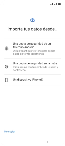 Pulsa el ajuste deseado y sigue las instrucciones de la pantalla para transferir el contenido del otro teléfono. Pulsa el ajuste deseado y sigue las instrucciones de la pantalla para transferir el contenido del otro teléfono.