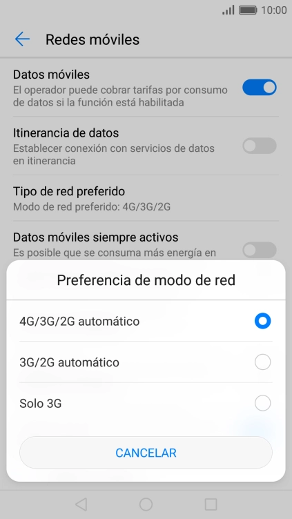 Pulsa el tipo de red deseado.