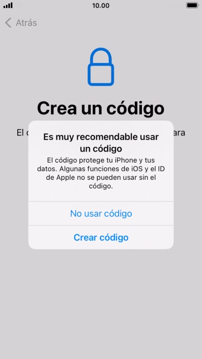 Si desactivas la función, pulsa No usar código.