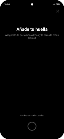Sigue las indicaciones de la pantalla para crear una huella digital como código de seguridad. Sigue las indicaciones de la pantalla para crear una huella digital como código de seguridad.