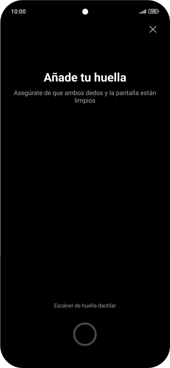 Sigue las indicaciones de la pantalla para crear una huella digital como código de seguridad. Sigue las indicaciones de la pantalla para crear una huella digital como código de seguridad.