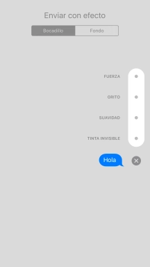 Pulsa Bocadillo y sigue las indicaciones de la pantalla para añadir un efecto de bocadillo al iMessage. Pulsa Bocadillo y sigue las indicaciones de la pantalla para añadir un efecto de bocadillo al iMessage.