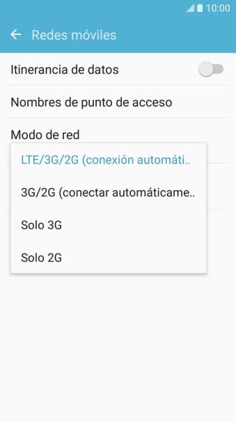 Pulsa el tipo de red deseado.