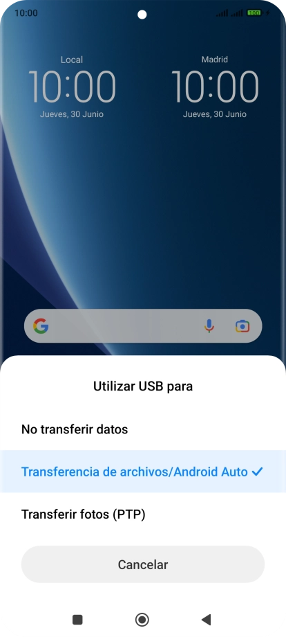 Pulsa Transferencia de archivos/Android Auto. Pulsa Transferencia de archivos/Android Auto.