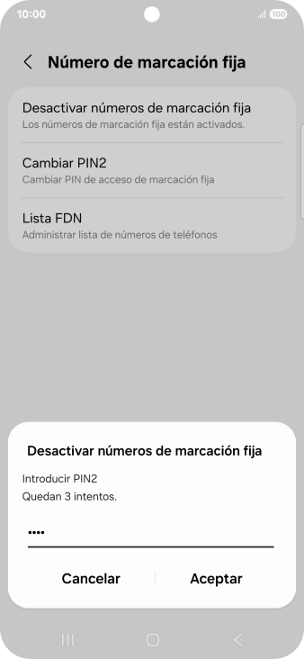 Introduce el código PIN2 y pulsa Aceptar.