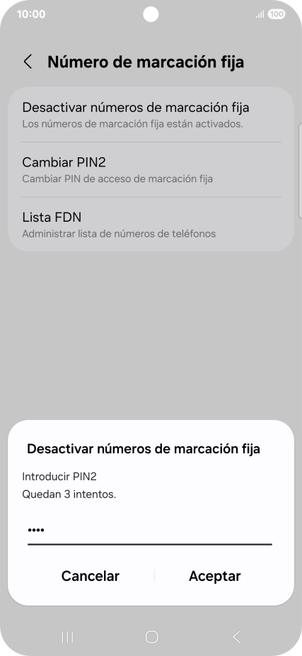 Introduce el código PIN2 y pulsa Aceptar.