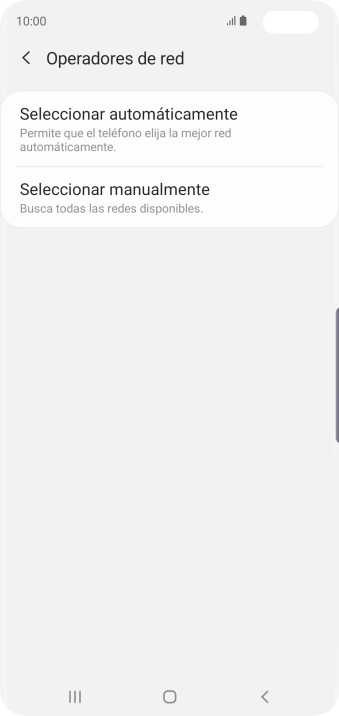 Si quieres seleccionar la red de forma manual, pulsa Seleccionar manualmente y espera un momento mientras el teléfono está buscando las redes disponibles. Si quieres seleccionar la red de forma manual, pulsa Seleccionar manualmente y espera un momento mientras el teléfono está buscando las redes disponibles.