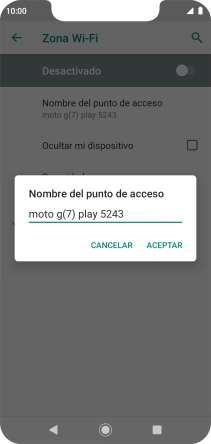 Introduce el nombre deseado de la conexión wifi y pulsa ACEPTAR.