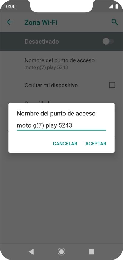 Introduce el nombre deseado de la conexión wifi y pulsa ACEPTAR.