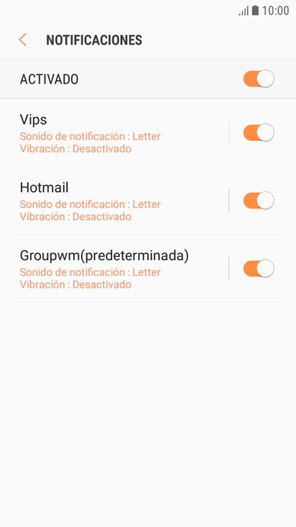 Pulsa el indicador junto a la cuenta de correo electrónico deseada para activar o desactivar la función.