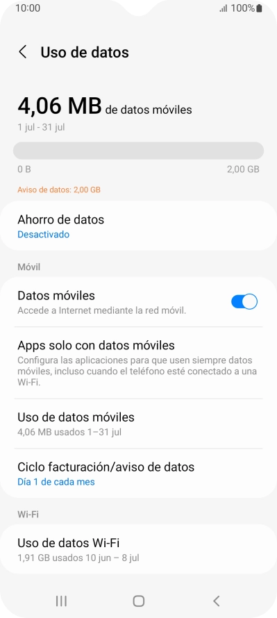 El consumo total de datos se visualiza ahora en la pantalla. El consumo total de datos se visualiza ahora en la pantalla.