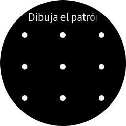 Arrastra el dedo sobre la pantalla para unir por lo menos cuatro puntos y sigue las indicaciones de la pantalla para crear un patrón como código de seguridad. Arrastra el dedo sobre la pantalla para unir por lo menos cuatro puntos y sigue las indicaciones de la pantalla para crear un patrón como código de seguridad.