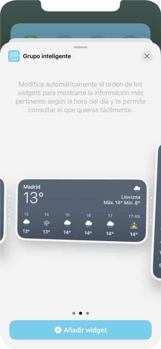 Desliza el dedo hacia la derecha o hacia la izquierda por la pantalla para seleccionar el tamaño de widget deseado. Desliza el dedo hacia la derecha o hacia la izquierda por la pantalla para seleccionar el tamaño de widget deseado.