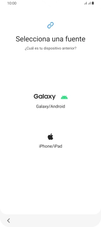 Pulsa el ajuste deseado y sigue las instrucciones de la pantalla para transferir el contenido del otro teléfono. Pulsa el ajuste deseado y sigue las instrucciones de la pantalla para transferir el contenido del otro teléfono.