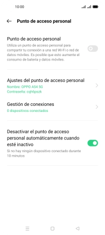 Pulsa Ajustes del punto de acceso personal. Pulsa Ajustes del punto de acceso personal.