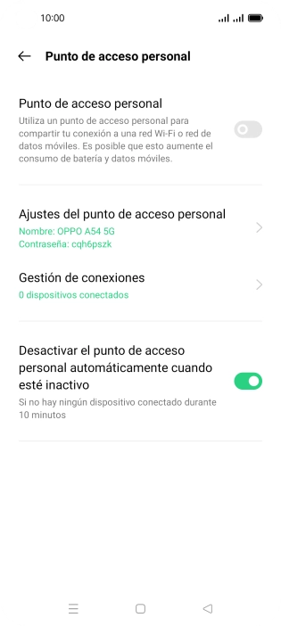 Pulsa Ajustes del punto de acceso personal. Pulsa Ajustes del punto de acceso personal.
