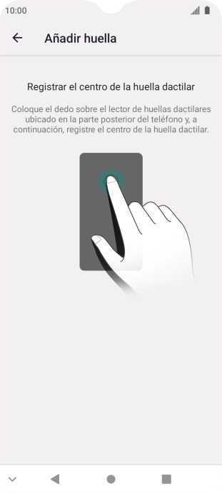 Sigue las indicaciones de la pantalla para crear una huella digital como código de seguridad. Sigue las indicaciones de la pantalla para crear una huella digital como código de seguridad.