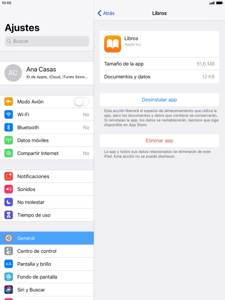 Pulsa Desinstalar app.