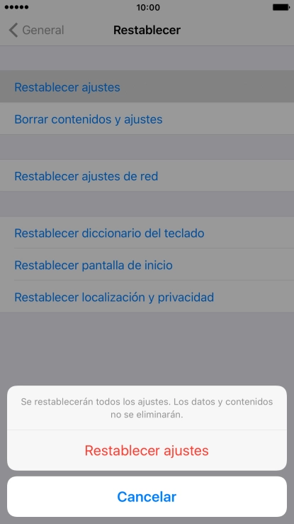 Pulsa Restablecer ajustes.