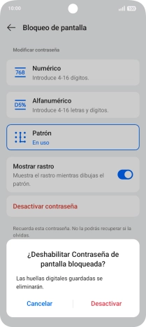 Pulsa Desactivar e introduce el código de seguridad extra que has creado anteriormente. Pulsa Desactivar e introduce el código de seguridad extra que has creado anteriormente.