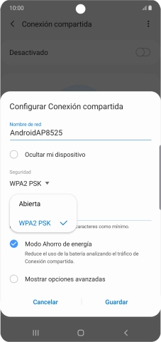 Pulsa WPA2 PSK para proteger la conexión wifi con una contraseña. Pulsa WPA2 PSK para proteger la conexión wifi con una contraseña.
