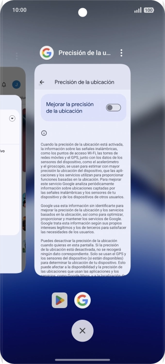 Para cerrar una sola aplicación en ejecución, desliza el dedo hacia arriba sobre la aplicación deseada. Para cerrar una sola aplicación en ejecución, desliza el dedo hacia arriba sobre la aplicación deseada.