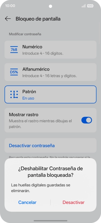 Pulsa Desactivar e introduce el código de seguridad extra que has creado anteriormente. Pulsa Desactivar e introduce el código de seguridad extra que has creado anteriormente.