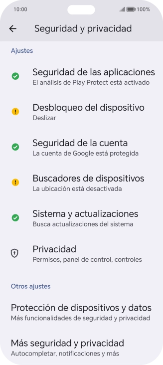 Pulsa Más seguridad y privacidad.