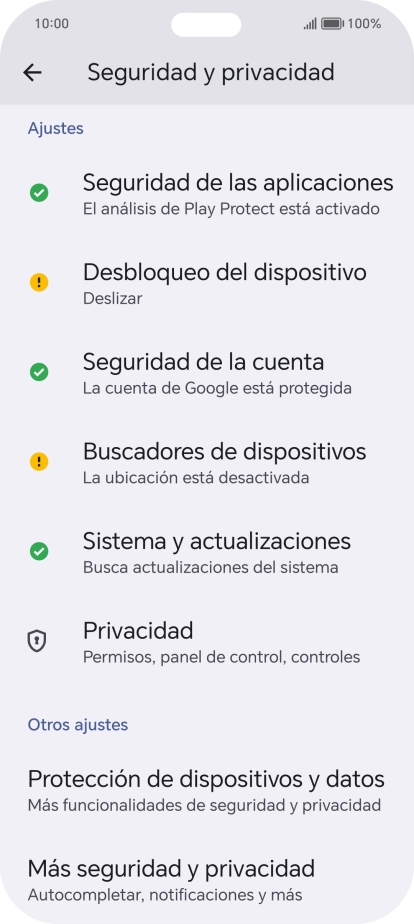Pulsa Más seguridad y privacidad.