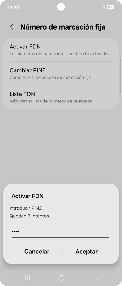 Introduce el código PIN2 y pulsa Aceptar.