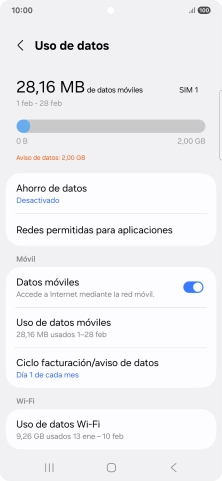 El consumo total de datos se visualiza ahora en la pantalla. El consumo total de datos se visualiza ahora en la pantalla.