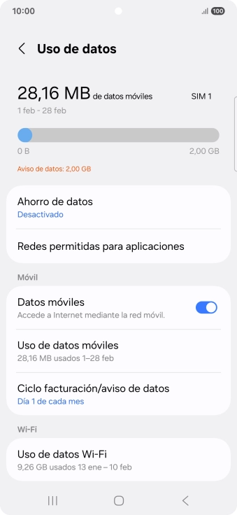 El consumo total de datos se visualiza ahora en la pantalla. El consumo total de datos se visualiza ahora en la pantalla.