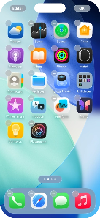 Pulsa el icono de página de pantalla de inicio. Pulsa el icono de página de pantalla de inicio.