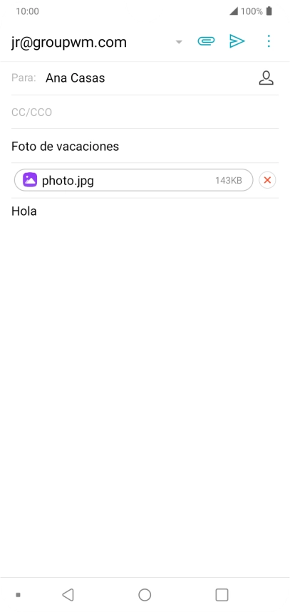 Pulsa el icono de envío cuando termines de escribir el correo electrónico. Pulsa el icono de envío cuando termines de escribir el correo electrónico.