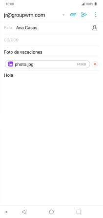 Pulsa el icono de envío cuando termines de escribir el correo electrónico. Pulsa el icono de envío cuando termines de escribir el correo electrónico.