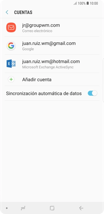 Si aparece en la pantalla esta imagen, tu cuenta de correo electrónico ha sido reconocida y configurada automáticamente. Sigue las indicaciones de la pantalla para introducir más información y terminar la configuración. Si aparece en la pantalla esta imagen, tu cuenta de correo electrónico ha sido reconocida y configurada automáticamente. Sigue las indicaciones de la pantalla para introducir más información y terminar la configuración.