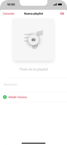 Pulsa en el campo de escritura e introduce el nombre de la lista de reproducción. Pulsa en el campo de escritura e introduce el nombre de la lista de reproducción.