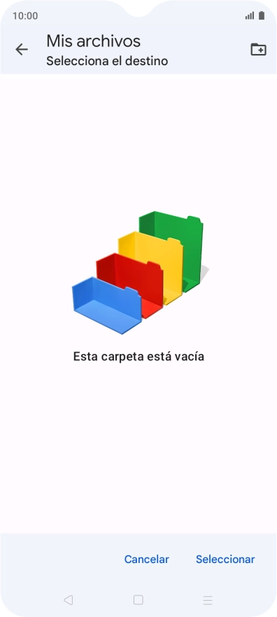 Si deseas crear una nueva carpeta, pulsa el icono de nueva carpeta y sigue las indicaciones de la pantalla para crearla. Si deseas crear una nueva carpeta, pulsa el icono de nueva carpeta y sigue las indicaciones de la pantalla para crearla.