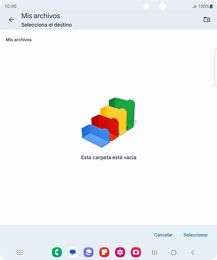 Si deseas crear una nueva carpeta, pulsa el icono de nueva carpeta y sigue las indicaciones de la pantalla para crearla. Si deseas crear una nueva carpeta, pulsa el icono de nueva carpeta y sigue las indicaciones de la pantalla para crearla.