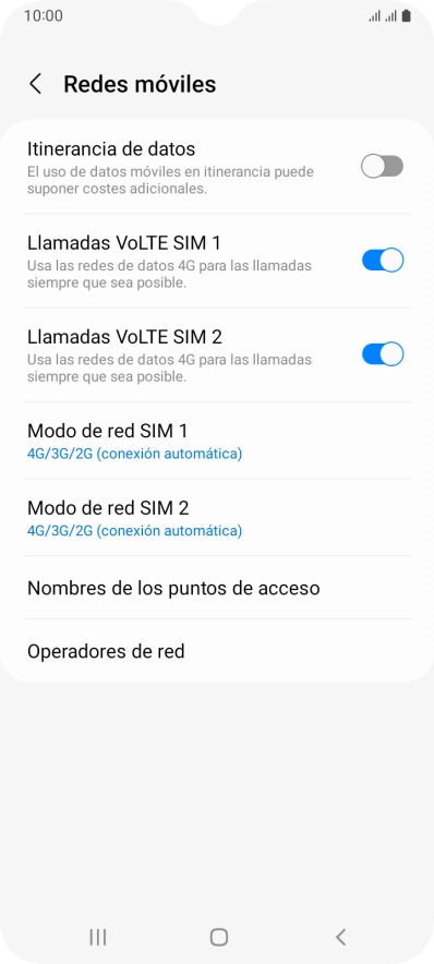 Pulsa Modo de red junto a la tarjeta SIM deseada.