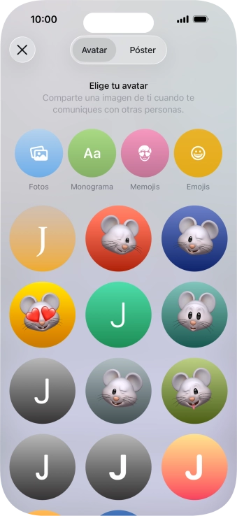 Pulsa una categoría y sigue las indicaciones de la pantalla para seleccionar y configurar la imagen o fotografía deseada para tu póster de contacto.