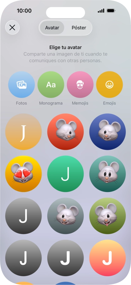 Pulsa una categoría y sigue las indicaciones de la pantalla para seleccionar y configurar la imagen o fotografía deseada para tu póster de contacto.