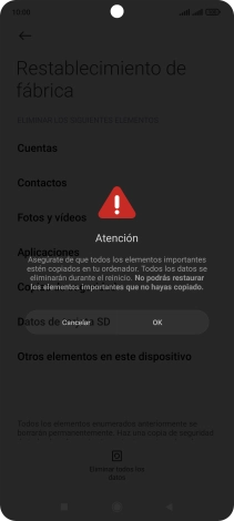 Pulsa OK. Espera unos instantes mientras el teléfono restablece la configuración predeterminada. Sigue las indicaciones de la pantalla para configurar el teléfono y dejarlo listo para su uso. Pulsa OK. Espera unos instantes mientras el teléfono restablece la configuración predeterminada. Sigue las indicaciones de la pantalla para configurar el teléfono y dejarlo listo para su uso.