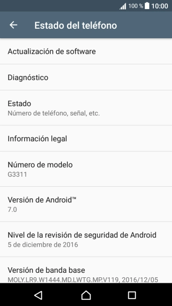 Pulsa Actualización de software. Si hay una versión de software nueva disponible, aparecerá ahora en la pantalla. 
Sigue las indicaciones de la pantalla para actualizar el software del teléfono.