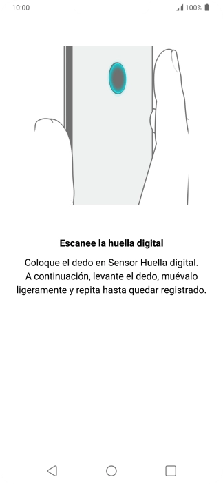 Sigue las indicaciones de la pantalla para crear una huella digital como código de seguridad. Sigue las indicaciones de la pantalla para crear una huella digital como código de seguridad.