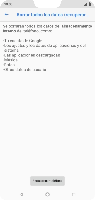Pulsa Restablecer teléfono.