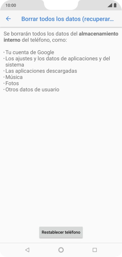 Pulsa Restablecer teléfono.