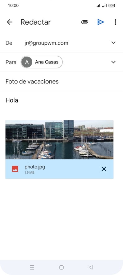 Pulsa el icono de envío cuando termines de escribir el correo electrónico. Pulsa el icono de envío cuando termines de escribir el correo electrónico.