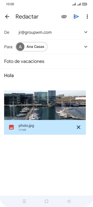 Pulsa el icono de envío cuando termines de escribir el correo electrónico. Pulsa el icono de envío cuando termines de escribir el correo electrónico.